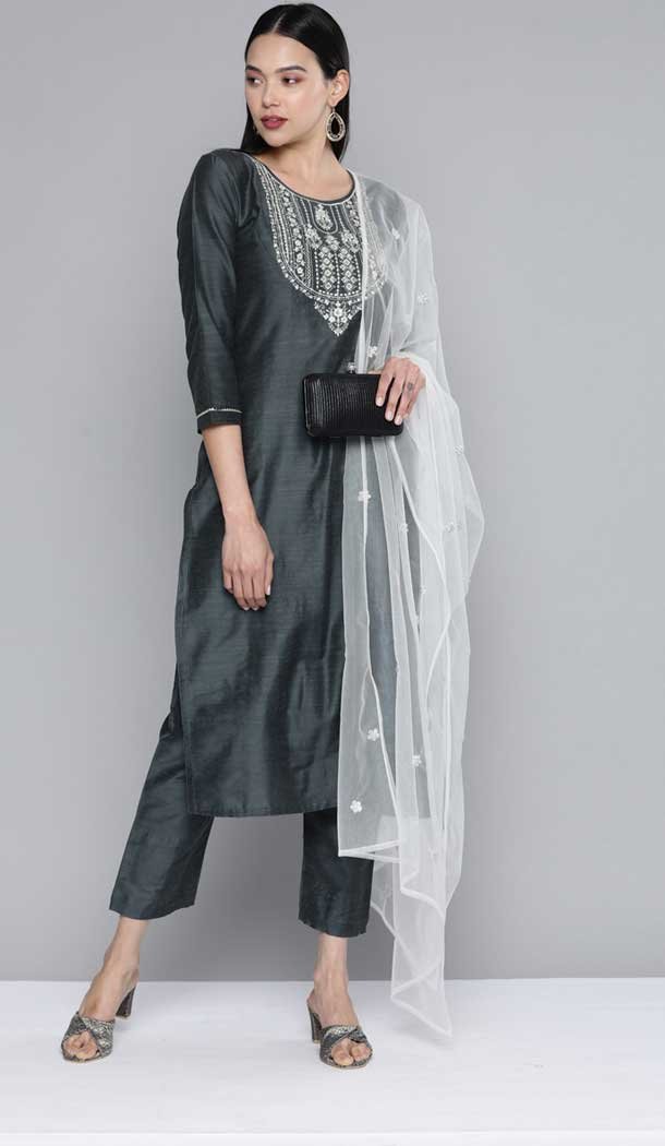 Black Color South Cotton Party Wear Readymade Salwar Suit -2056135690