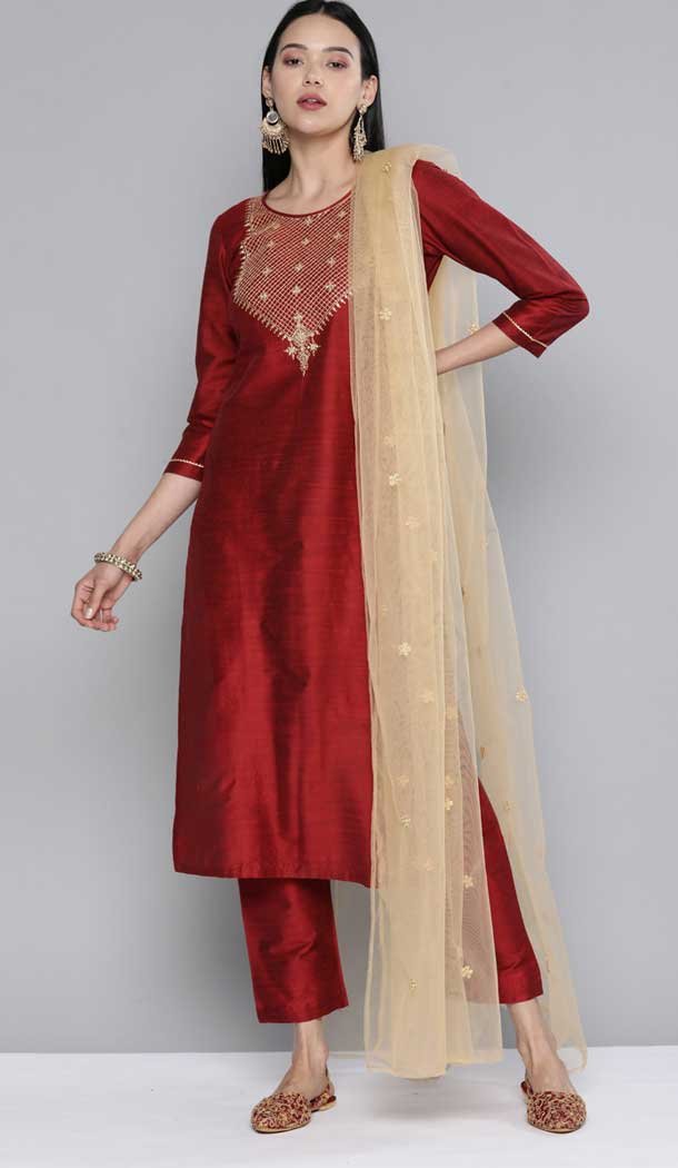 Maroon Color South Cotton Party Wear Readymade Salwar Suit -2056135691