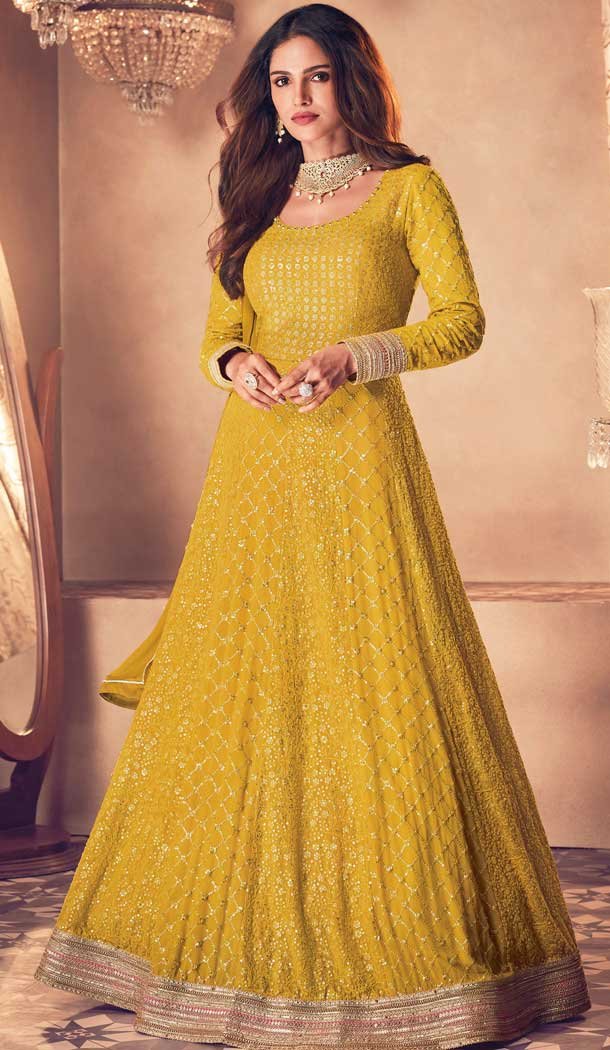 Yellow Color Pure Georgette Designer Pakistani Style Salwar Kameez -2080135868