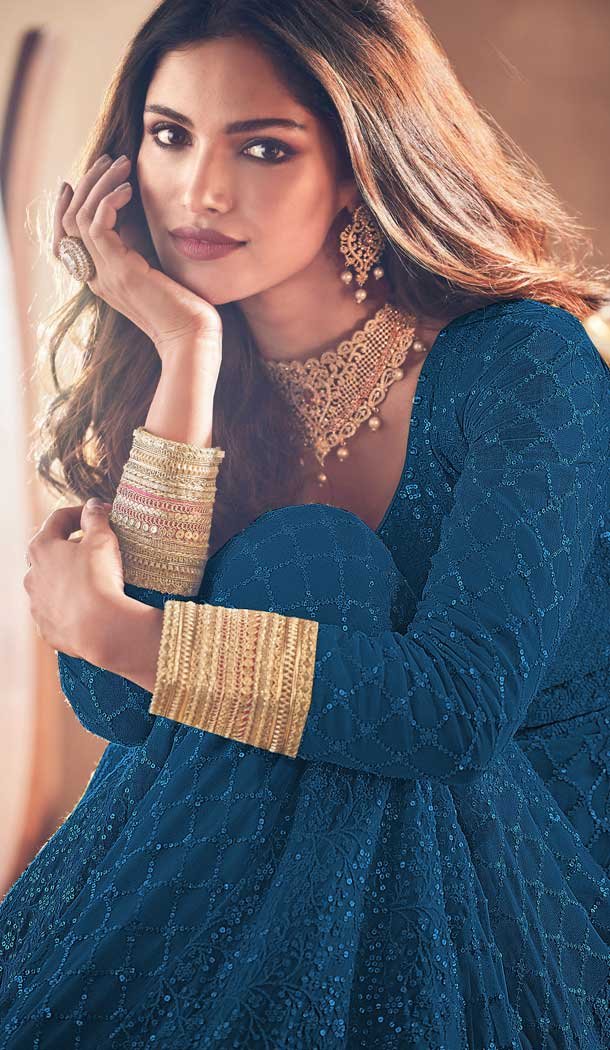 Blue Color Pure Georgette Designer Pakistani Style Salwar Kameez -2080135872