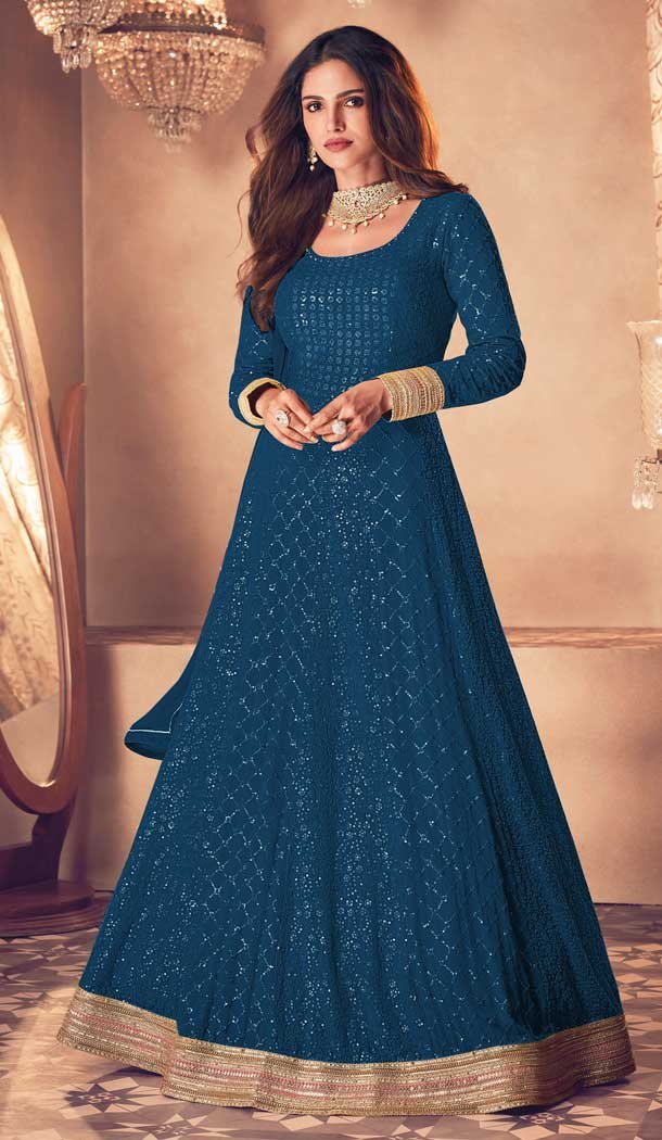 Blue Color Pure Georgette Designer Pakistani Style Salwar Kameez -2080135872