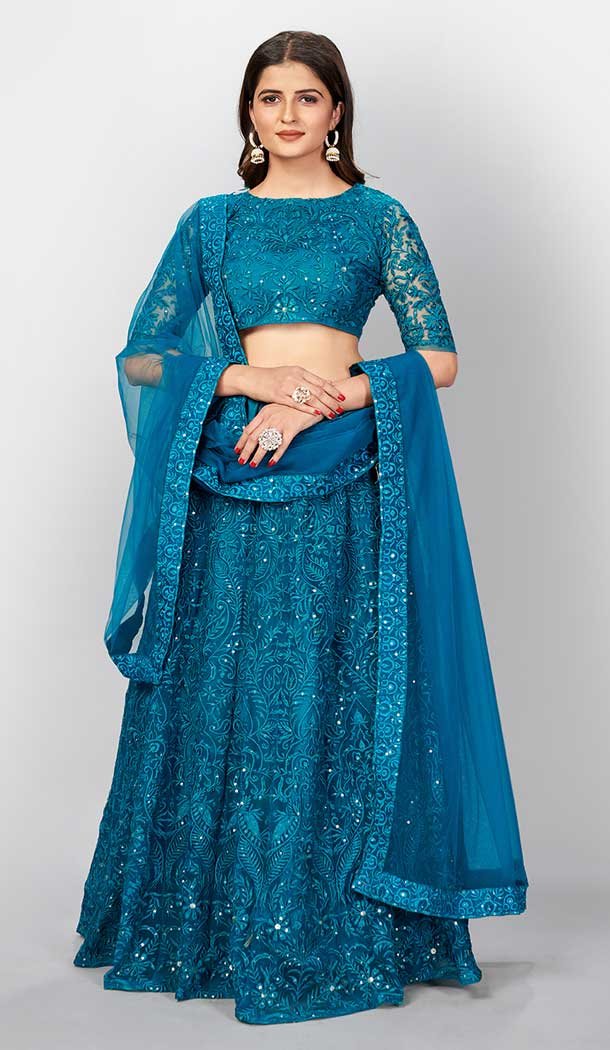 Sky Blue Color Soft Net Designer Party Wear Women Lehenga Choli -2102136059