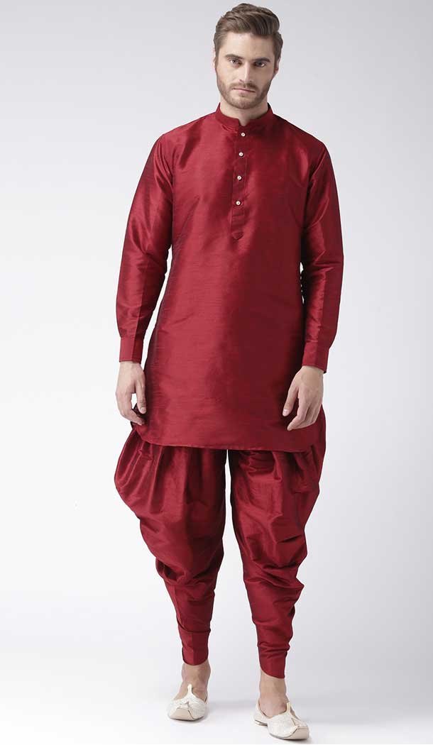 Majesty Maroon Color Art Dupion Silk Designer Party Wear Readymade Dhoti Kurta -2115136250