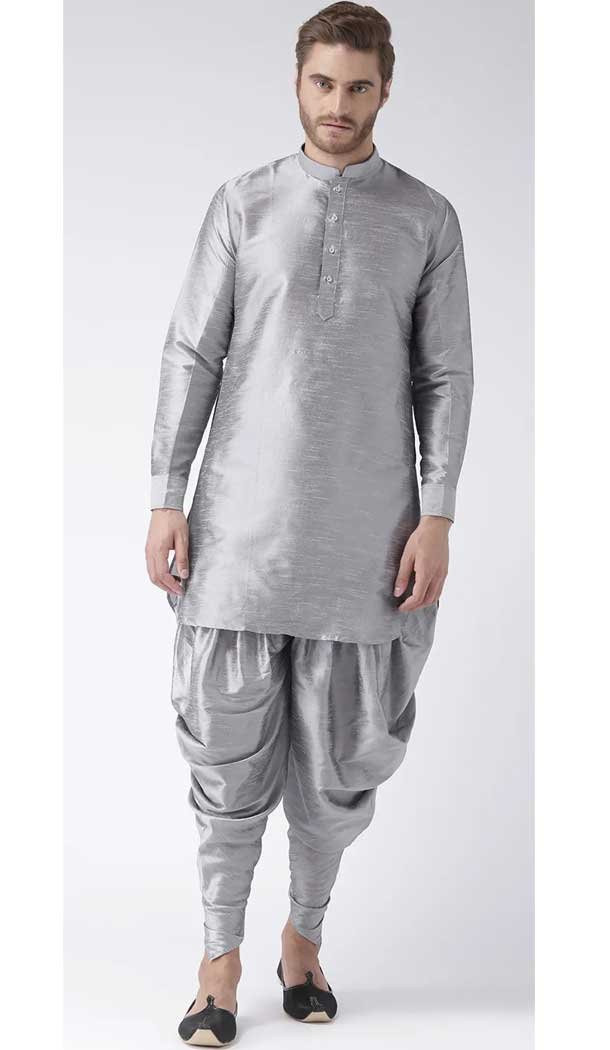 Scintillating Grey Color Art Dupion Silk Designer Party Wear Readymade Dhoti Kurta -2115136262