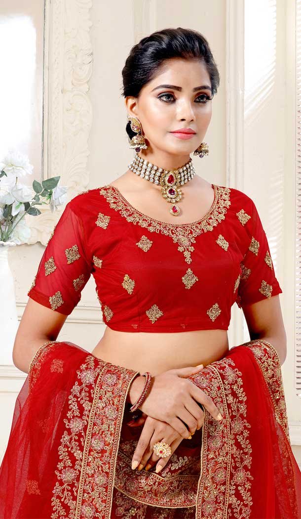 Red Color Bridal Net Designer Wear Traditional Lehenga Choli -2159136732