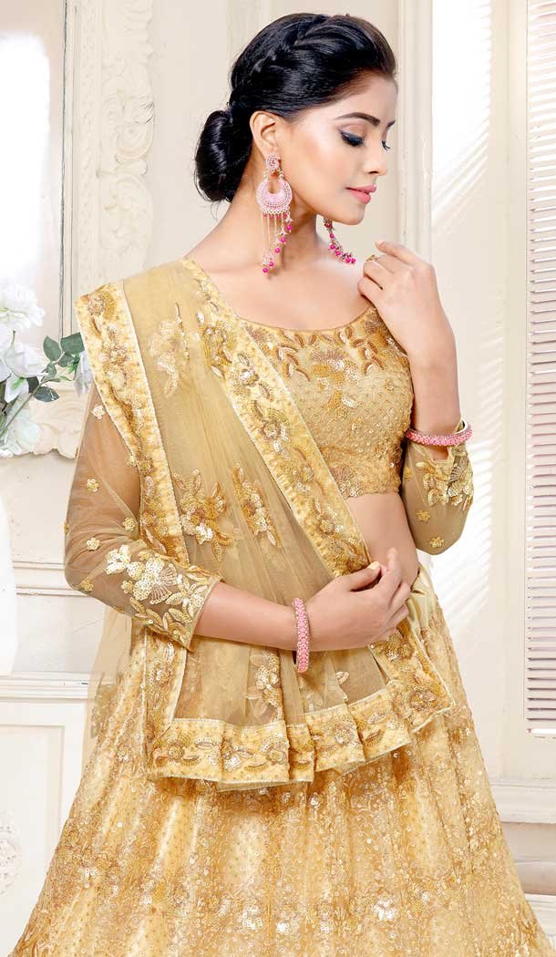 Gold Color Bridal Net Designer Wear Traditional Lehenga Choli -2159136733