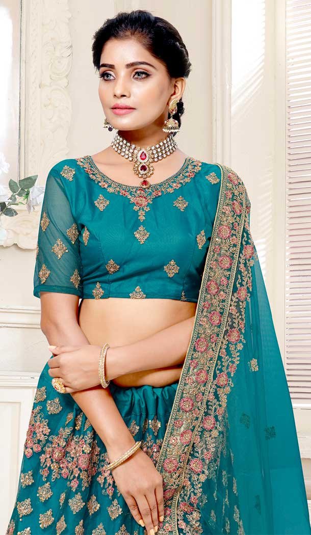 Rama Color Bridal Net Designer Wear Traditional Lehenga Choli -2159136734