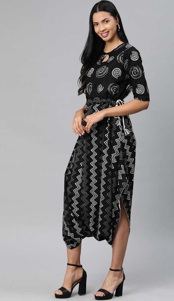 Black Color Cotton Party Anarkali Style Plus Size Readymade Kurti -2169136797