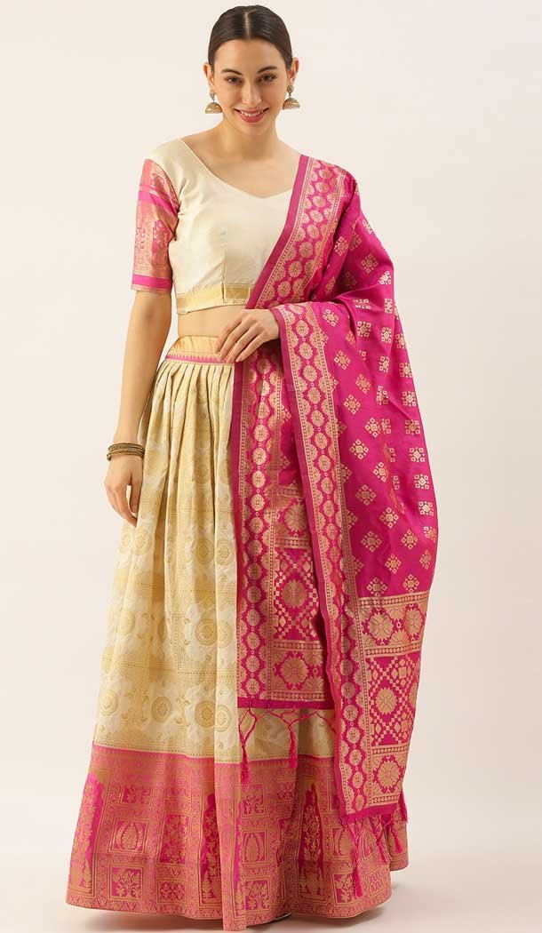 Multi Color Banarasi Silk Jecquard Weaving Work Lehenga Choli -2181136926