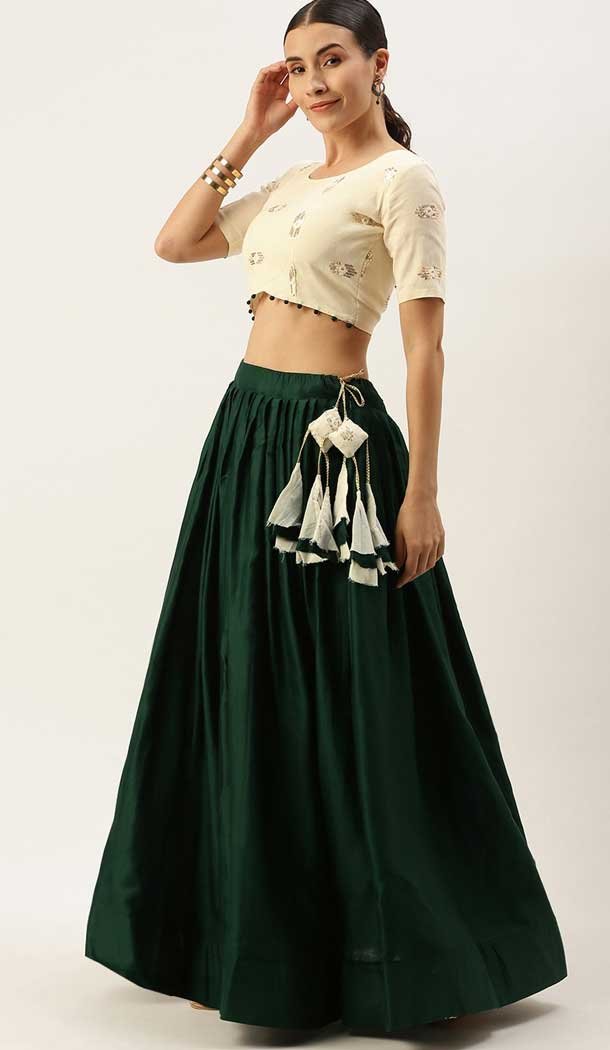 Adorable Green Color Cotton Fancy Party Wear Girls Lehenga Choli -2186136956