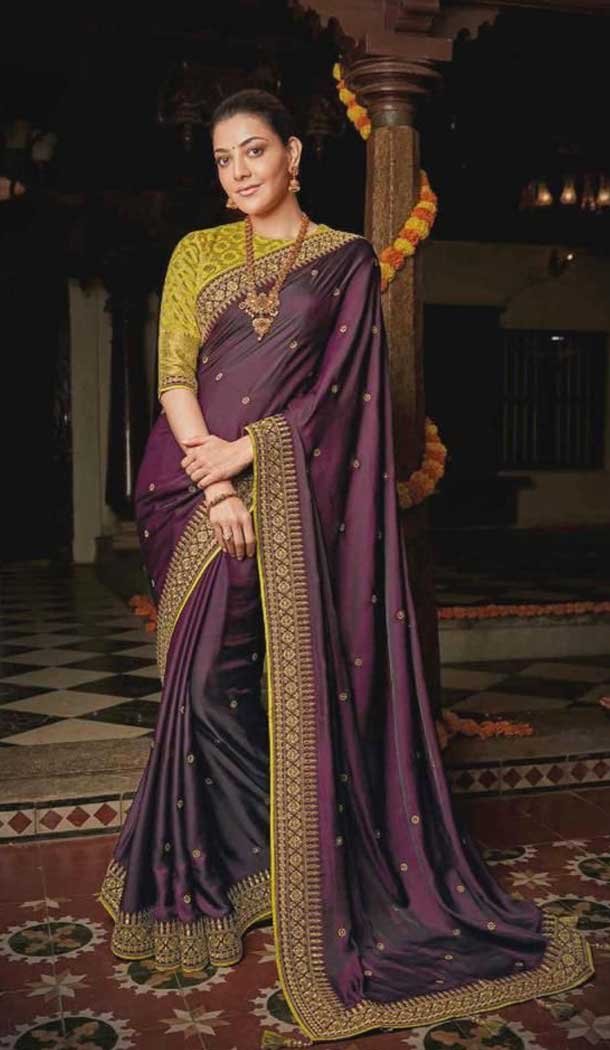 Purple Color Royal Vichitra Silk Party Wear kajal Aggarwal Saree -2280138044