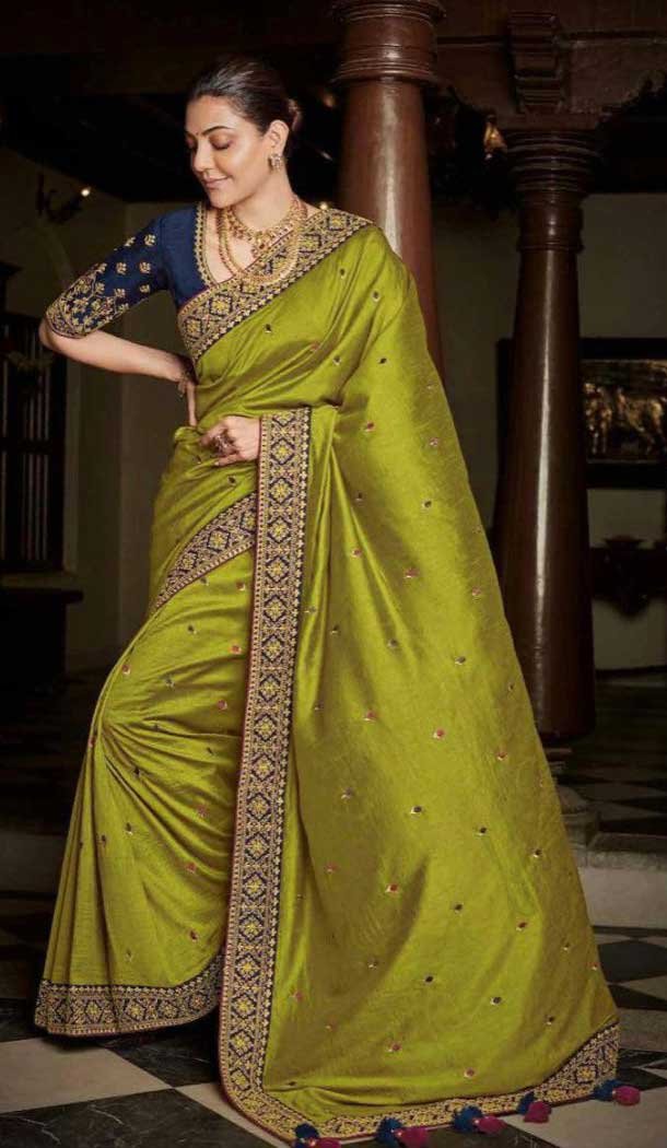 Pista Green Color Royal Vichitra Silk Party Wear Kajal Aggarwal Saree -2280138045