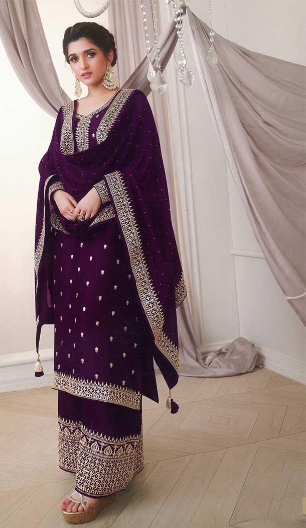 Pretty Purple Color Silk Georgette Festive Wear Palazzo Suit -2244137465