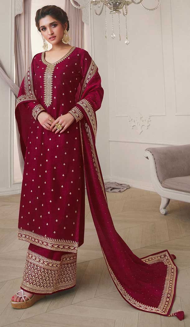 Rose Pink Color Silk Georgette Designer Festive Wear Palazzo Suit -2244137469