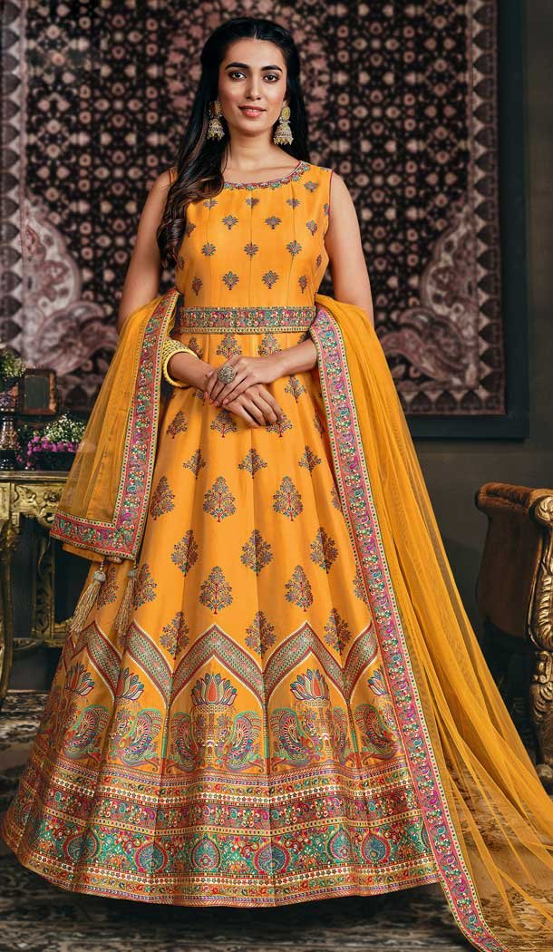 Yellow Color Jacquard Heavy Designer Wear Gown With Dupatta -2290138085