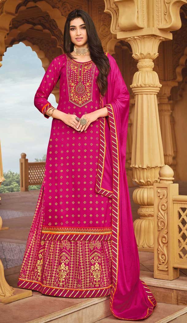 Pretty Pink Color Heavy Rayon Designer Festive Wear Lehenga Suit - 2321138355