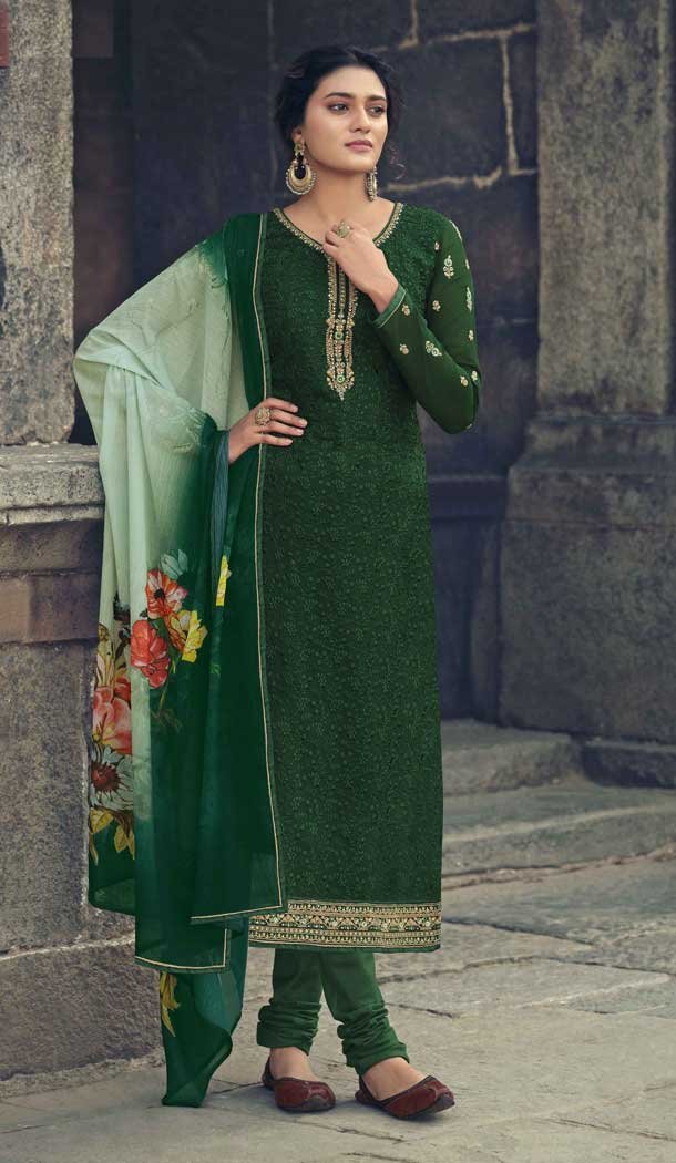 Green Color Faux Georgette Casual Party Wear Salwar Suit - 2322138360