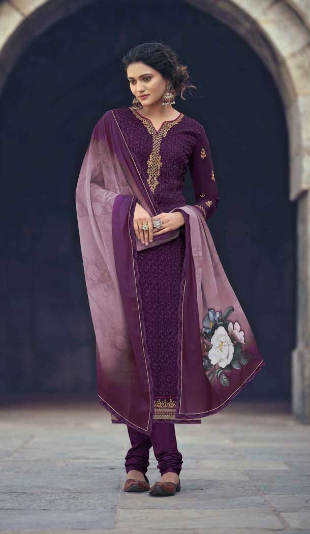 Purple Color Faux Georgette Casual Party Wear Salwar Suit - 2322138362