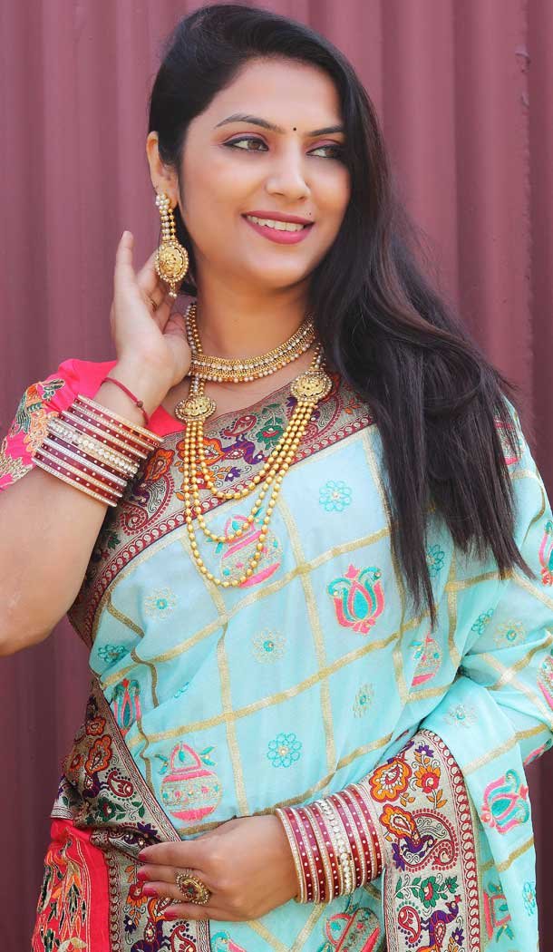Sky Blue Color Chinon Silk Designer Traditional Wear Saree Blouse -2399138890
