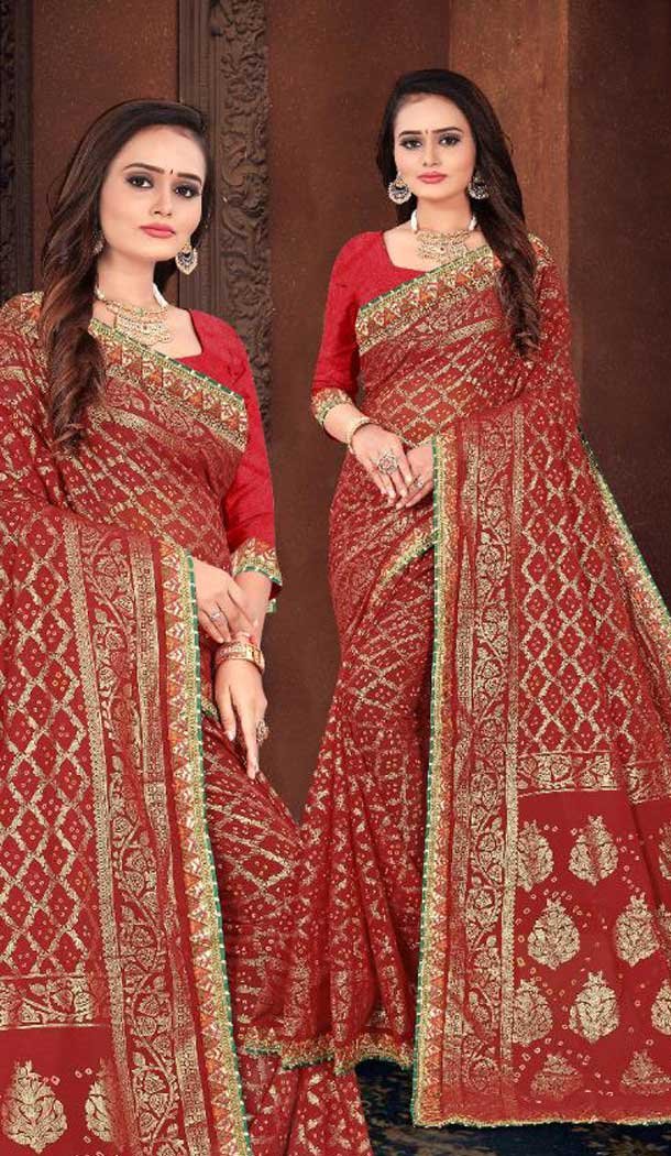 Lovely Multi Color Marble Georgette Bandhani Casual Wear Saree - 2451139265