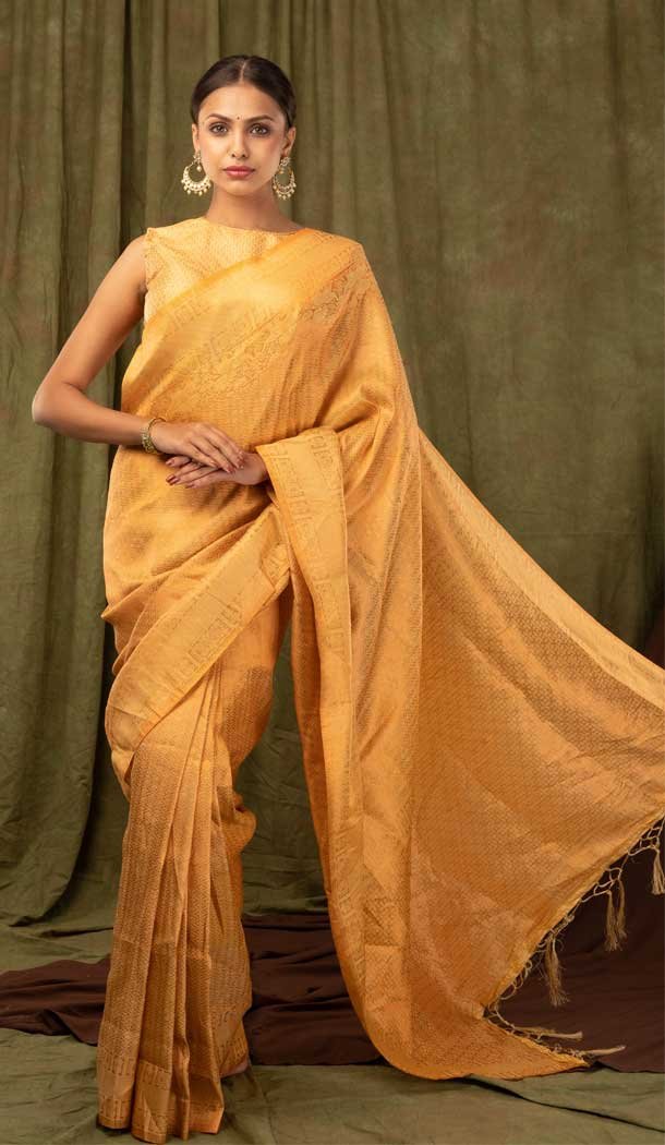Gold Color Softy Copper Casual Evening Party Wear Saree - 2476139456