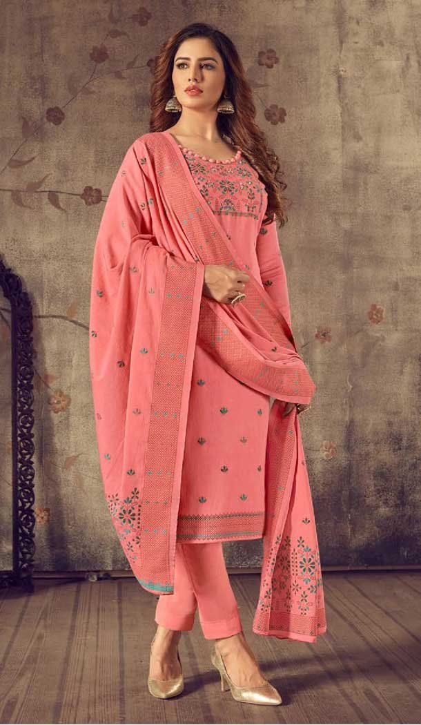 Pink Color Superior Cotton Evening Party Wear Salwar Suit - 2462139363
