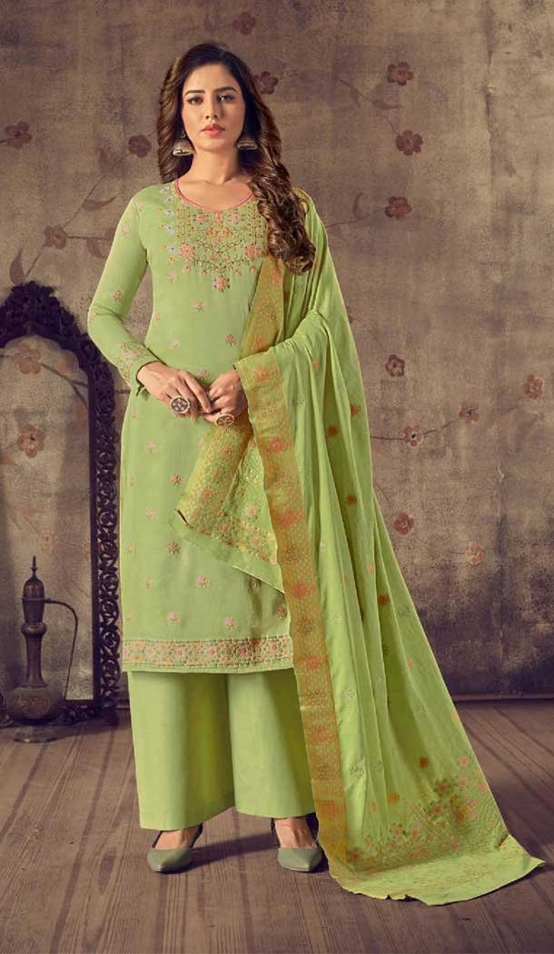 Green Color Superior Cotton Evening Party Wear Salwar Suit - 2462139364