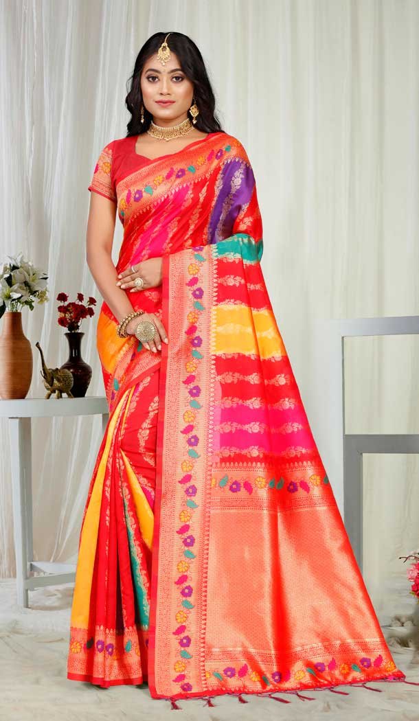 Adorable Multi Color Art Silk Casual Party Wear Saree - 2472139435