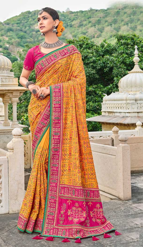 Mustard Color Banarasi Silk Designer Traditional Party Wear Saree - 2478139467