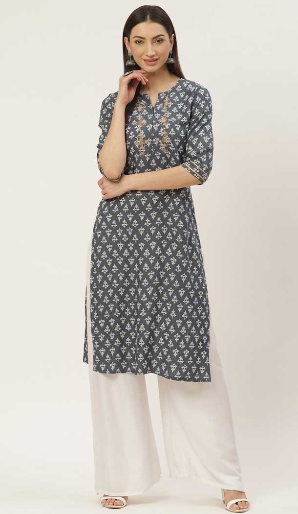 Amazing Grey Color Viscose Rayon Casual Wear Readymade Kurti - 2488139566