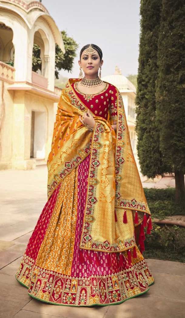 Amazing Multi Color Silk Designer Wedding Wear Lehenga Choli - 2493139593