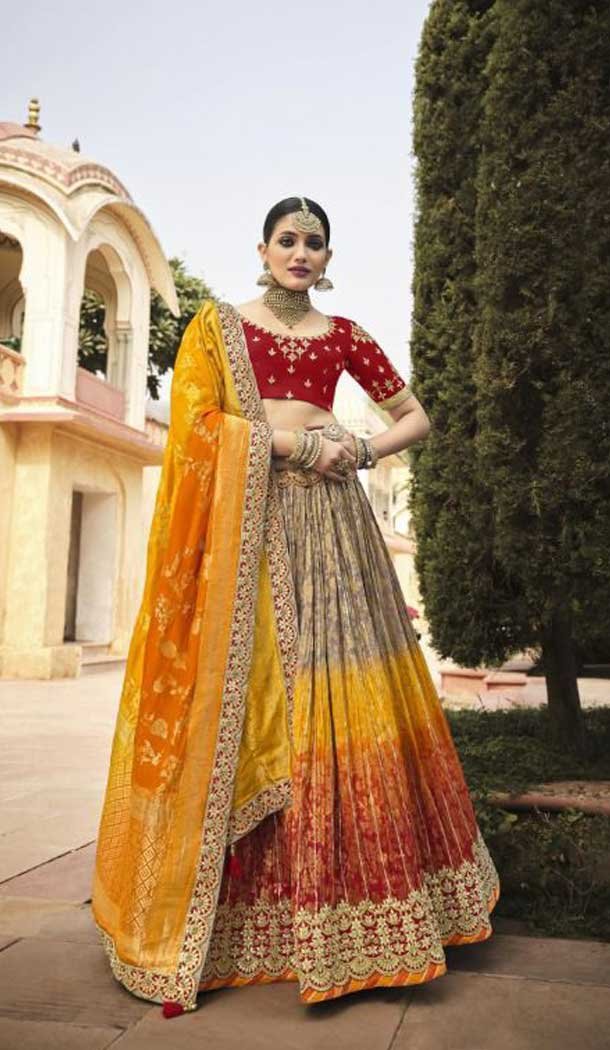 Stunning Multi Color Silk Designer Wedding Wear Lehenga Choli - 2493139601