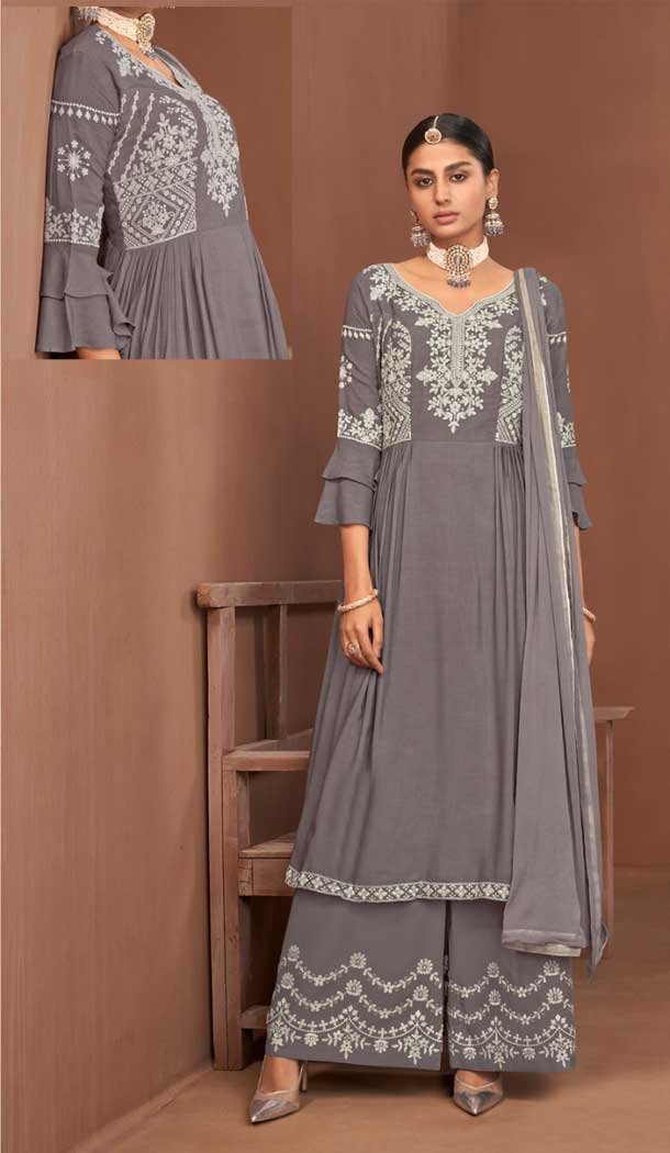 Affluent Gray Color Rayon Plus Size Casual Wear Salwar Suit - 2502139760