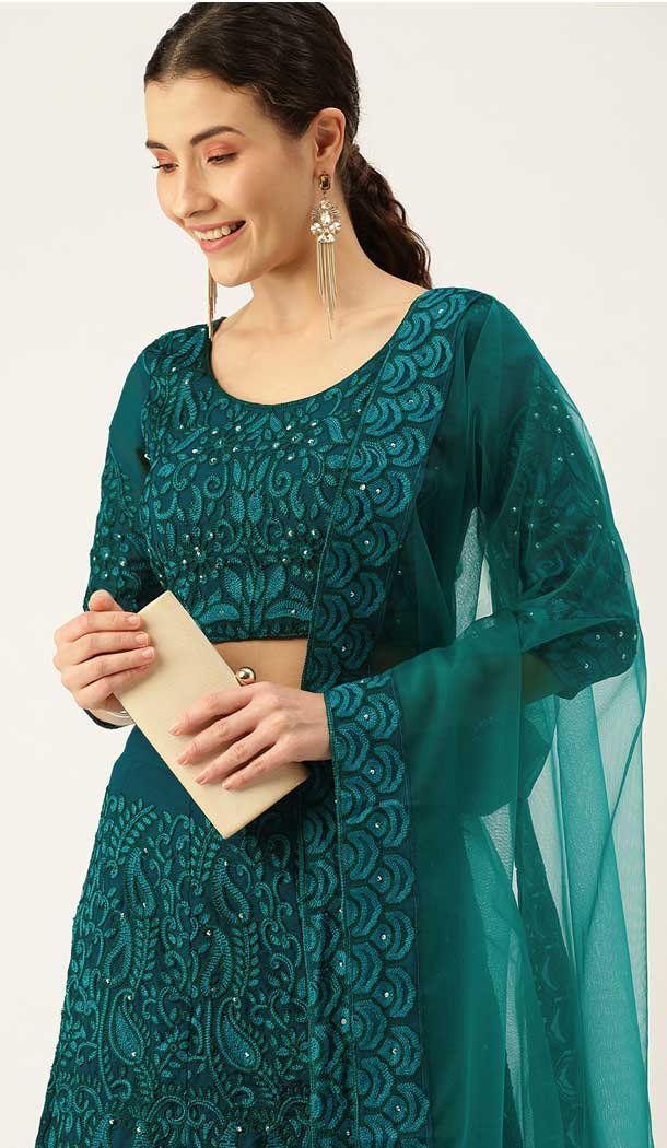 Stunning Teal Color Poly Georgette  Designer Party Wear Lehenga Choli - 2501139750