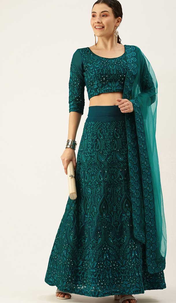Stunning Teal Color Poly Georgette  Designer Party Wear Lehenga Choli - 2501139750