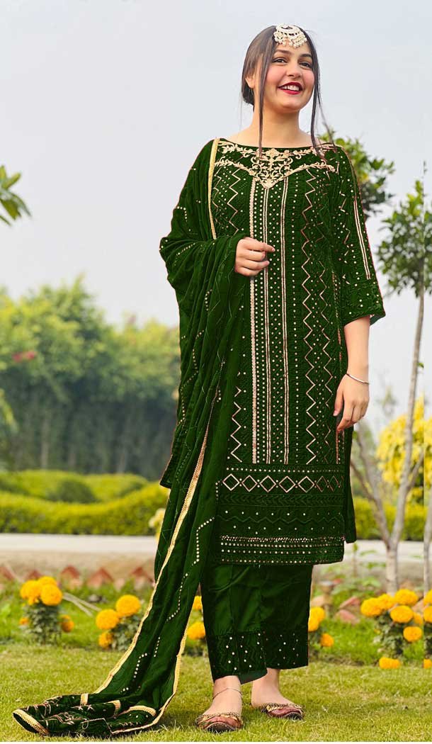 Green Color Heavy Georgette Designer Party Wear Salwar Suit - 2529139974