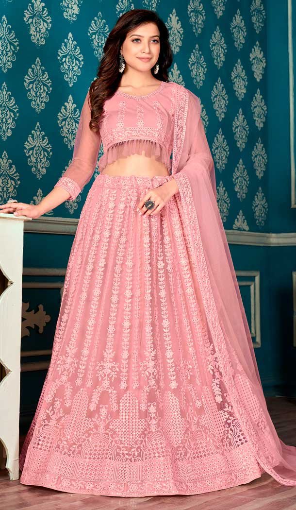 Pink Color Net With Canvas Designer Party Wear Lehenga Choli - 2512139871