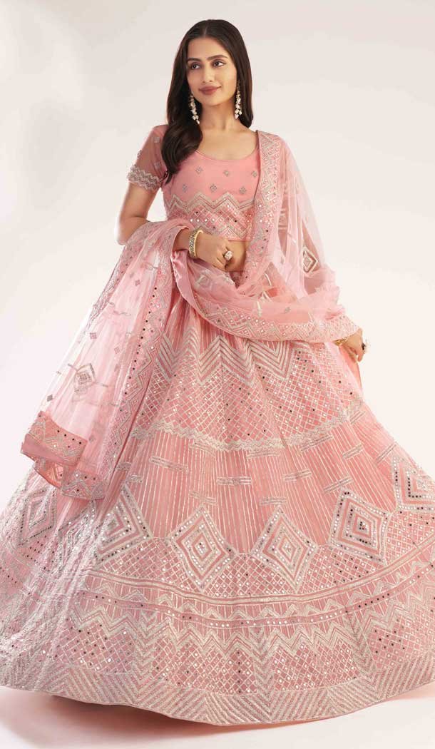 Baby Pink Color Heavy Butterfly Net Bridal Wedding Wear Lehenga Choli - 2617140743