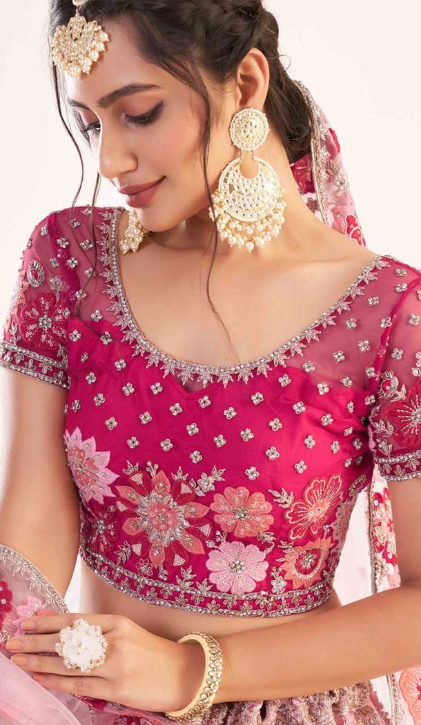 Shaded Rani Color Heavy Shaded Butterfly Net Bridal Wedding Wear Lehenga Choli - 2617140745