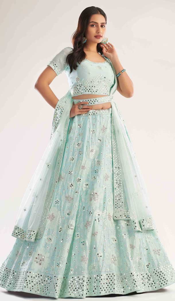 Sea Green Color Silk Georgette Bridal Wedding Wear Lehenga Choli - 2617140747