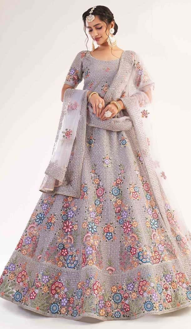 Lavender Color Heavy Butterfly Net Bridal Wedding Wear Lehenga Choli - 2617140750