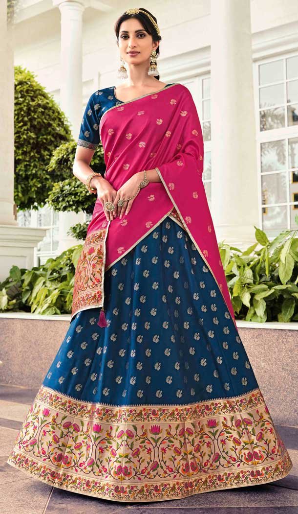 Navy Blue Color Banarasi With Tassels Party Wear Lehenga Choli - 2618140759