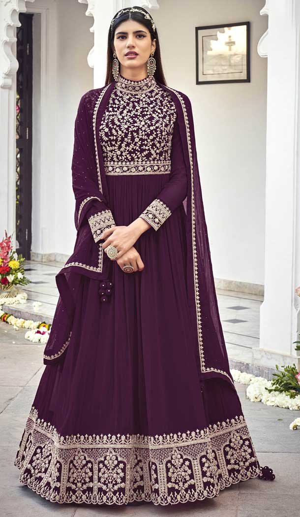 Purple Color Fox Georgette Anarkali Style Eid Wear Pakistani Salwar Kameez -2659141015