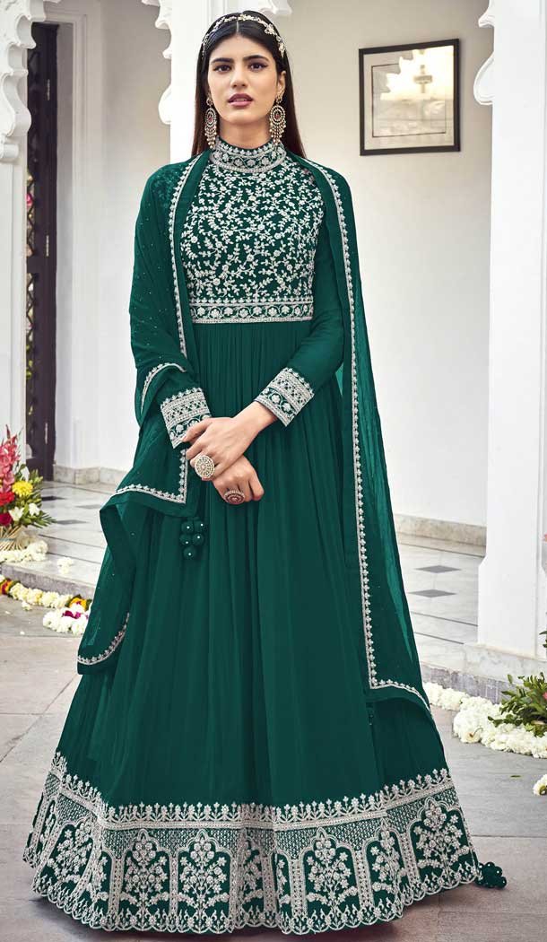Sea Green Color Fox Georgette Anarkali Style Eid Wear Pakistani Salwar Kameez -2659141016