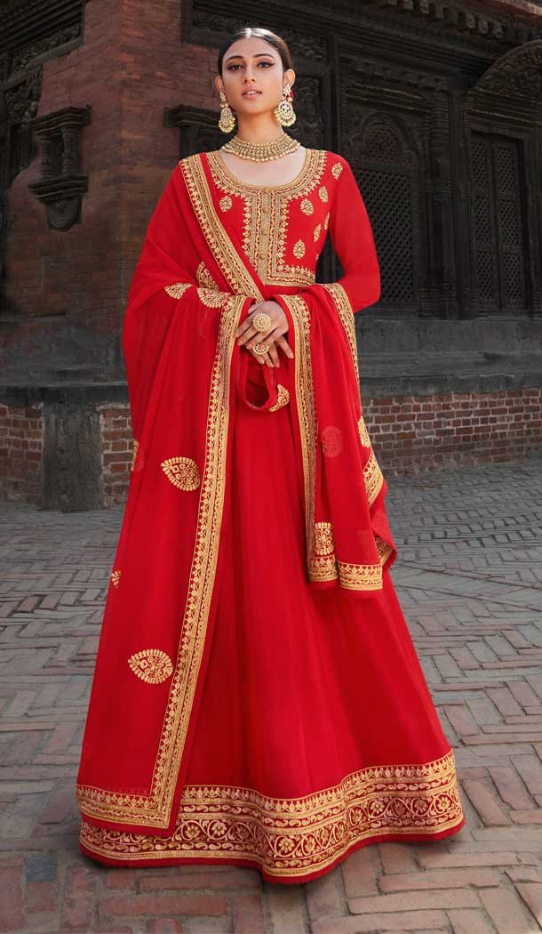 Red Color Georgette Embroidery Pakistani Wear Anarkali Salwar Kameez -2694141270