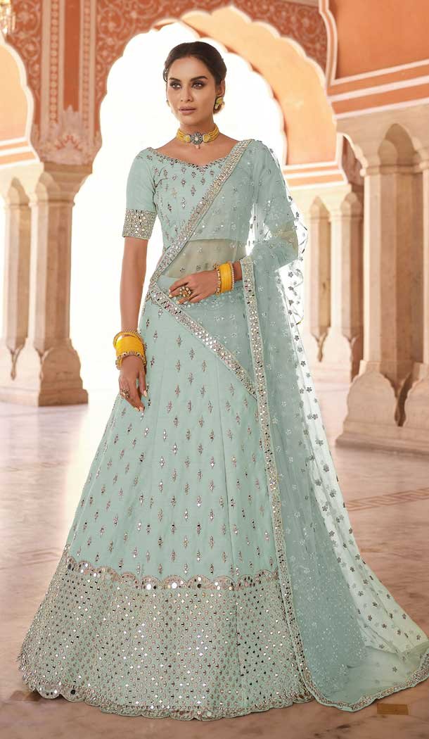 Carolina Blue Color Art Silk Designer Bridal Wedding Wear Lehenga Choli -2695141289