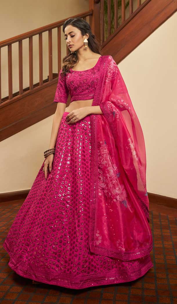Deep Pink Color Art Silk Designer Wedding Bridal Wear Lehenga Choli - 2722141445