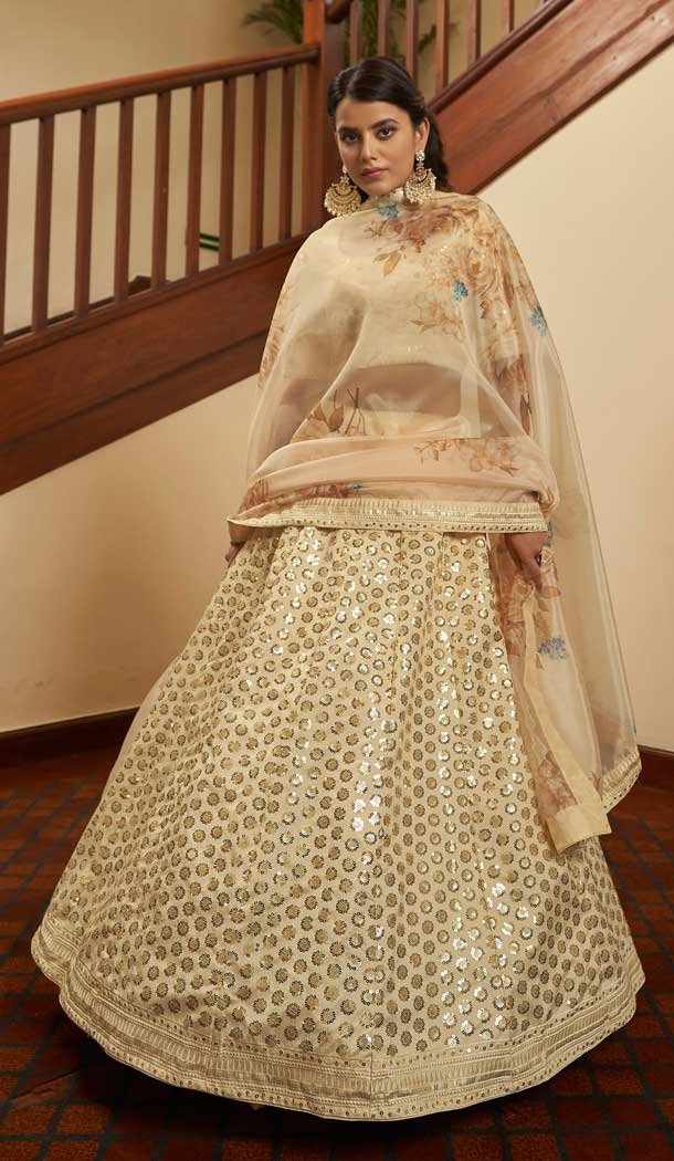Beige Color Art Silk Designer Wedding Bridal Wear Lehenga Choli - 2722141446
