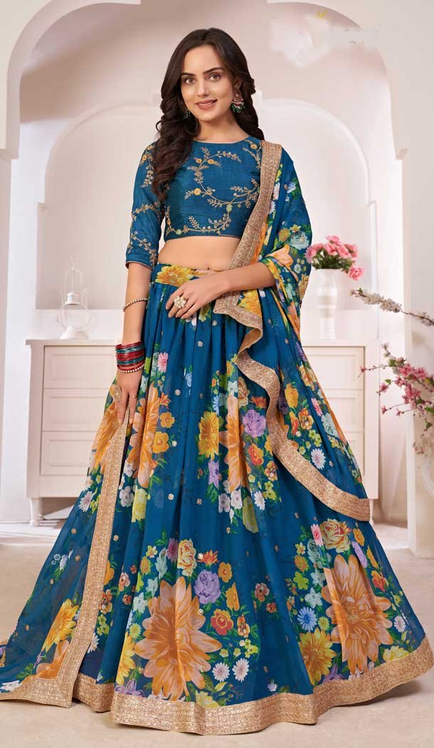 Rama Blue Color Georgette Designer Party Wear Plus Size Lehenga Choli - 2722141454