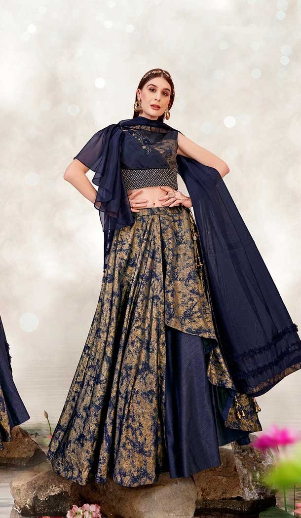 Pretty Blue Color Fancy Raw Silk Designer Traditional Wear Lehenga Choli -2864142824